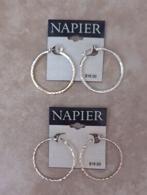 Napier Silver-Tone Textured Hoop Earrings Duo NWT